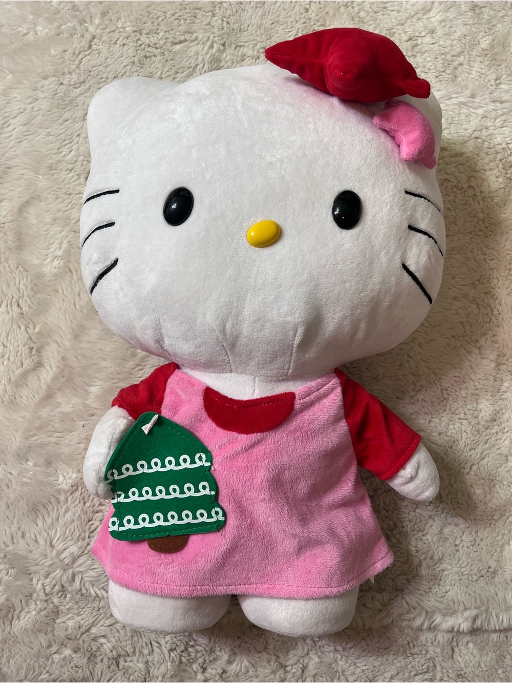 Rare 2014 Standing Hello Kitty Christmas Plush 20” Pink Dress With Tree Greeter.